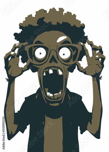 A deranged Zombie Fanatic screaming apocalyptic warnings,