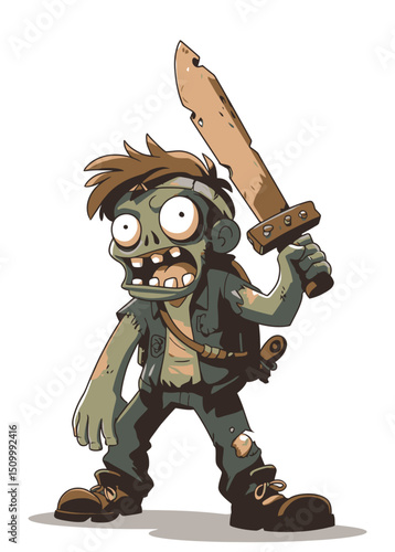 A fearless Zombie Adventurer with a rusty sword, ready for battle,