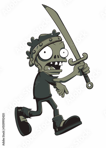 A fearless Zombie Adventurer with a rusty sword, ready for battle,