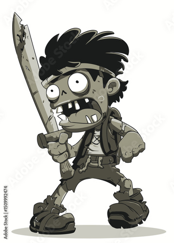 A fearless Zombie Adventurer with a rusty sword, ready for battle,