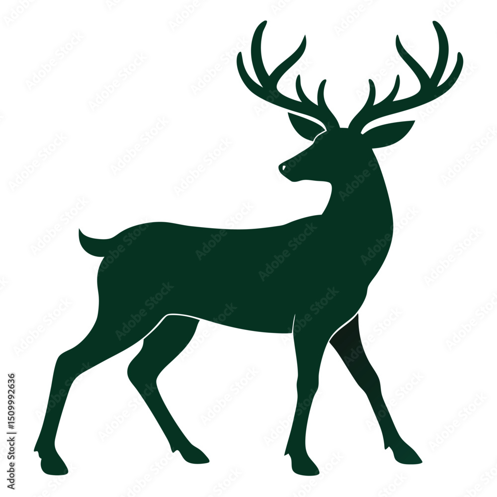 Obraz premium Elegant Deer Silhouette in Dark Green on White Background for Design