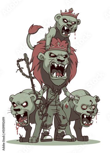 A fierce Zombie Lion Tamer commanding undead beasts,