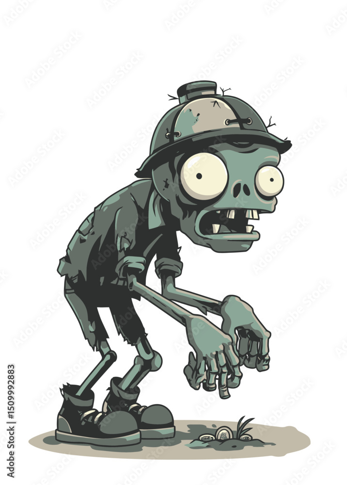 A greedy Zombie Treasure Hunter digging for gold with skeletal hands, A greedy Zombie Treasure Hunter digging for gold with skeletal hands,