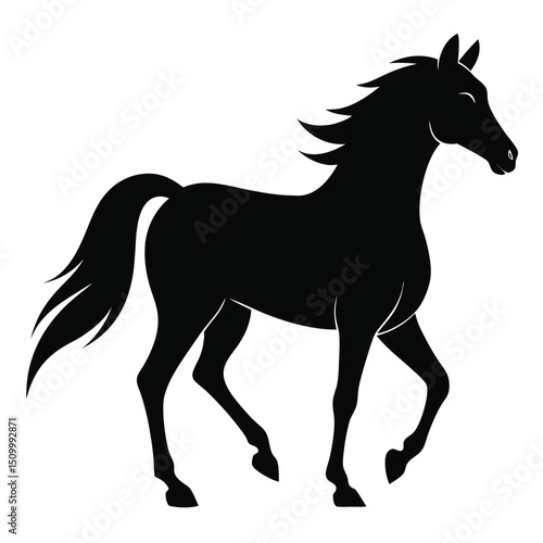 Elegant Horse Silhouette in Motion Black and White Vector Illustration