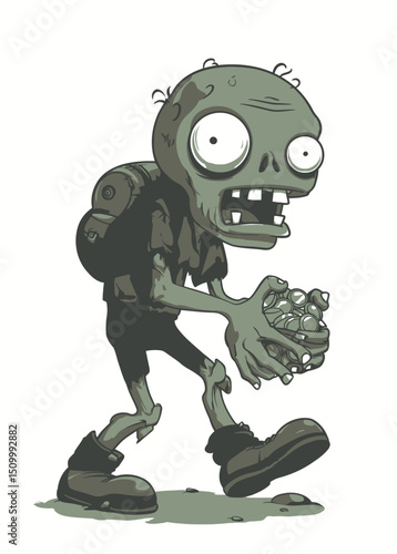 A greedy Zombie Treasure Hunter digging for gold with skeletal hands,