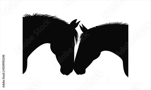 Two horses silhouettes gentle nuzzle love