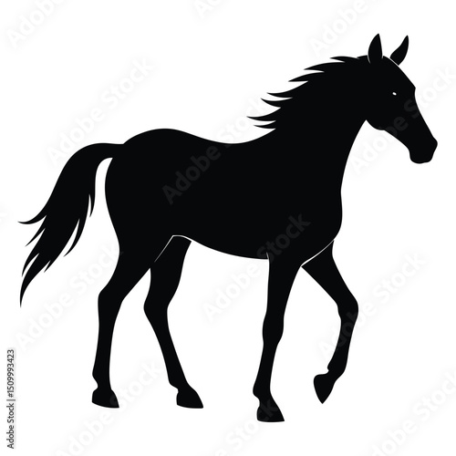 Elegant Horse Silhouette Walking on White Background for Graphic Design