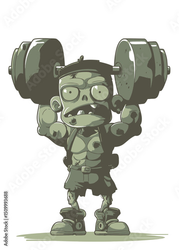 A mighty Zombie Strongman lifting impossible weights,