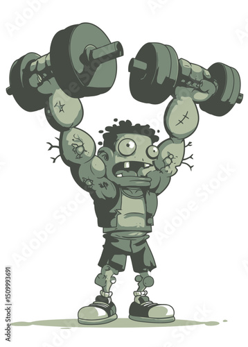 A mighty Zombie Strongman lifting impossible weights,