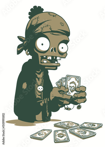 A mysterious Zombie Tarot Reader laying out cursed cards,