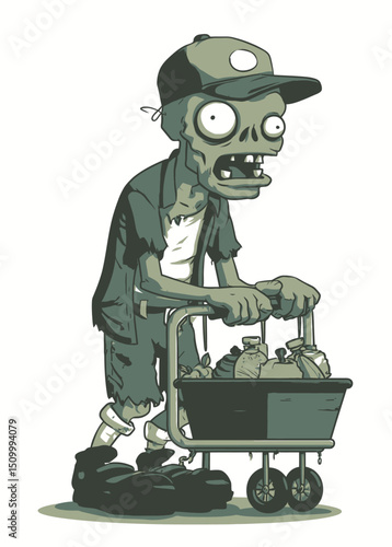 A persistent Zombie Street Vendor selling rotten goods,