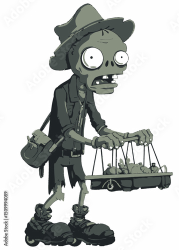 A persistent Zombie Street Vendor selling rotten goods,
