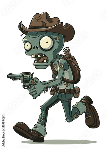A quick-drawing Zombie Gunslinger with a holstered revolver,