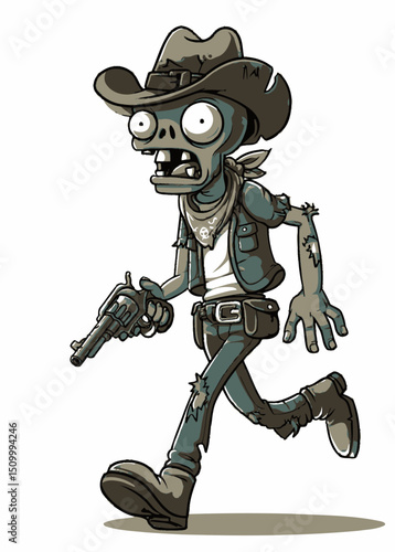 A quick-drawing Zombie Gunslinger with a holstered revolver,
