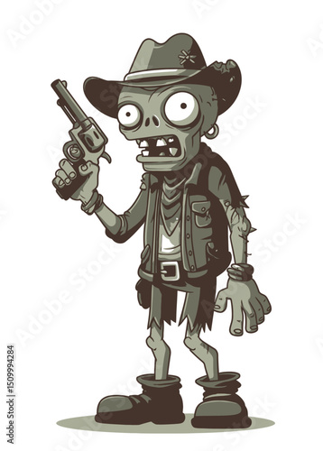 A quick-drawing Zombie Gunslinger with a holstered revolver,