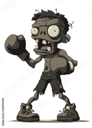 A relentless Zombie Boxer with tattered gloves, mid-punch,