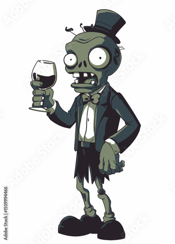 A refined Zombie Sommelier tasting undead wine,