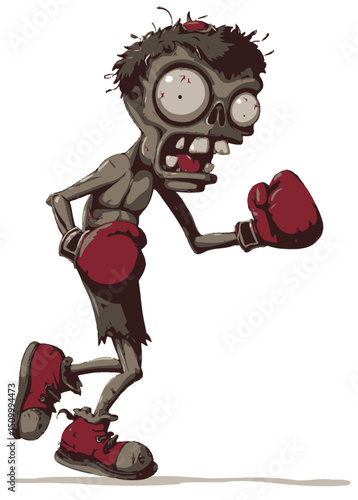 A relentless Zombie Boxer with tattered gloves, mid-punch,