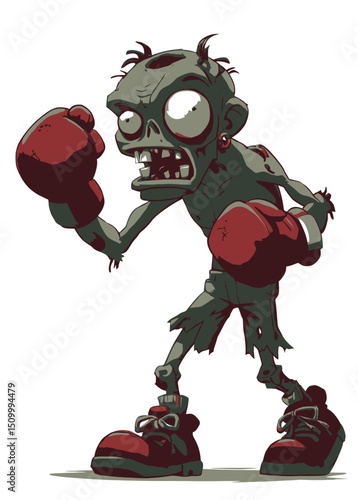 A relentless Zombie Boxer with tattered gloves, mid-punch,