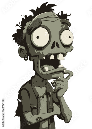A rotting Zombie Comedian telling jokes with a broken jaw,