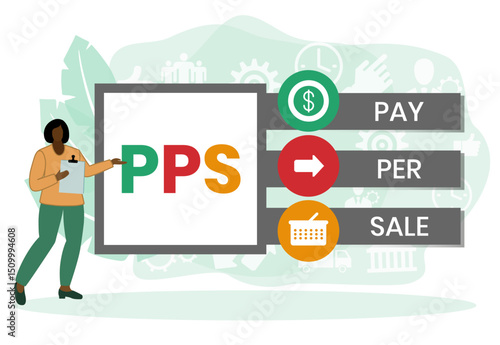 PPS - Pay Per Sale acronym. business concept background. vector illustration concept with keywords and icons. lettering illustration with icons for web banner, flyer, landing page
