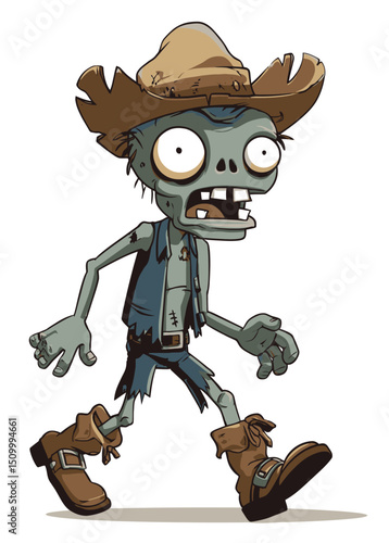 A rugged Zombie Cowboy with a decaying hat and spurs,