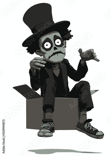 A silent Zombie Mime trapped in an invisible box,