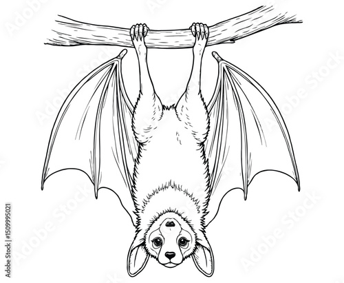 flying fox bat Illustration Coloring Book