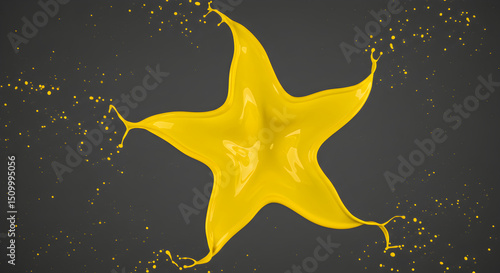 Dynamic Burst of Yellow Paint Forming a Star Shape on Dark Backdrop