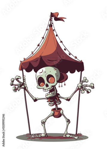 A terrifying Zombie Circus Performer under a big top of bones,