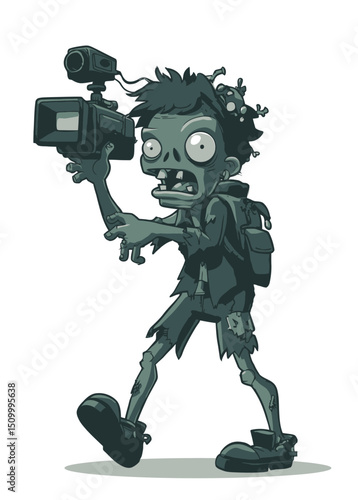 A terrifying Zombie YouTuber recording with a decayed camera,
