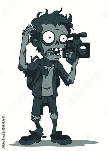 A terrifying Zombie YouTuber recording with a decayed camera,