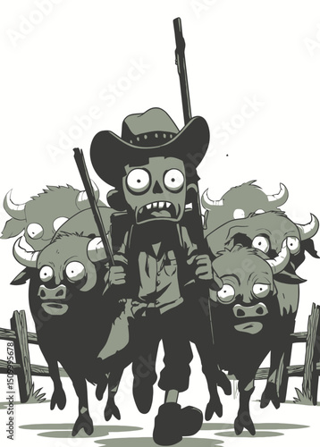 A tough Zombie Rancher herding undead cattle,