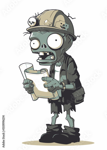 Zombie Architect - A skeletal zombie architect sketching a cursed blueprint.