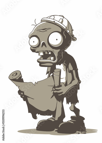 Zombie Architect - A skeletal zombie architect sketching a cursed blueprint.