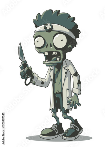 Zombie Doctor - A decayed zombie doctor in a stained lab coat, holding a rusted scalpel.
