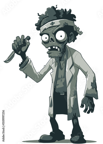 Zombie Doctor - A decayed zombie doctor in a stained lab coat, holding a rusted scalpel.