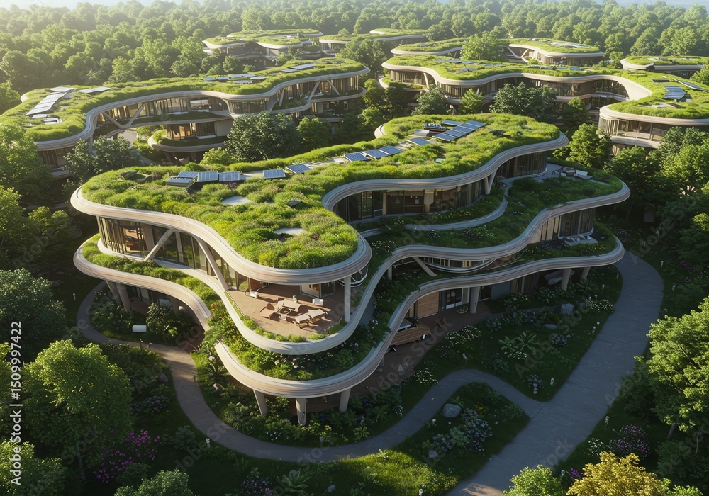 Obraz premium Green roof building aerial view