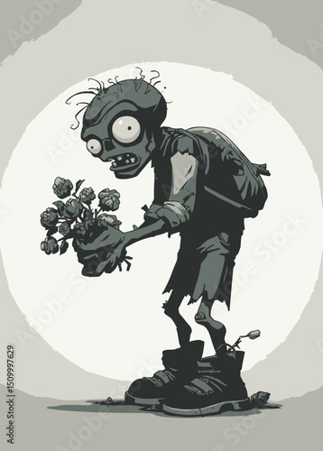 Zombie Florist - A rotting zombie arranging dead flowers.