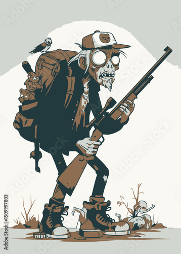 Zombie Hunter - A zombie stalking prey with a rusted rifle.