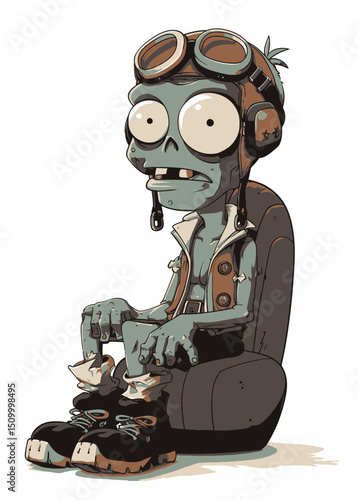 Zombie Pilot - A zombified pilot with hollow eyes, sitting in a crashed cockpit.