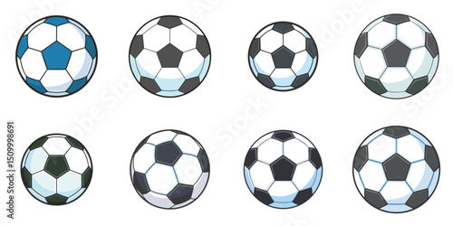 Multiple vector illustration soccer ball, outlines
