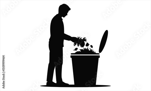 Man throwing away garden waste compost bin