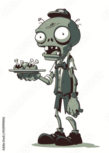 Zombie Waiter - A decayed zombie waiter serving a plate of human fingers.