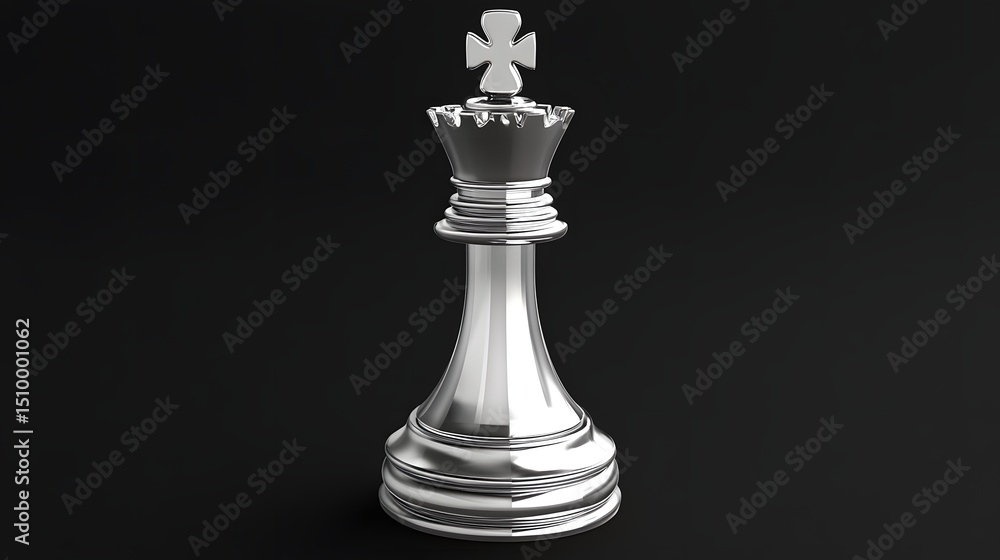 3D render of a polished silver chess king with a cross-shaped finial. 3D render of a polished silver chess king with a cross-shaped finial.