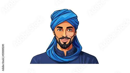 Muslim Man with Headwrap Vector Artwork

