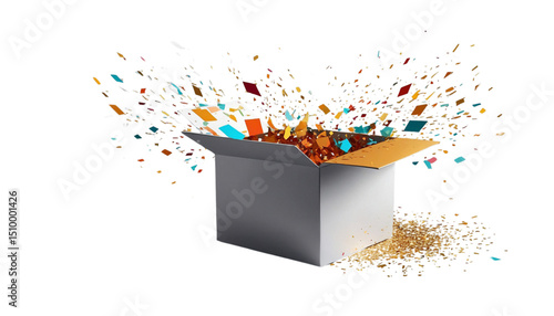 Abstract colorful explosion from geometric box, creative thinking and innovation concept, vector illustration