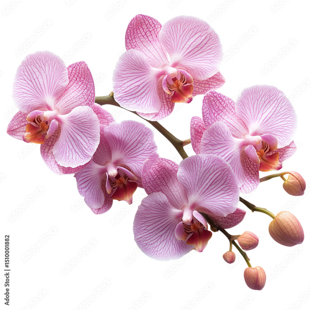 Obraz premium Delicate orchid flower isolated on a transparent background, showcasing its elegant petals and vibrant colors. 