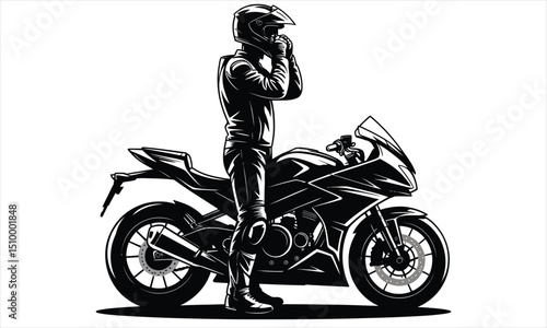 Motorcycle rider in helmet on sportbike