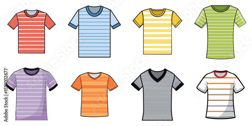 Multiple vector illustration horizontal stripes T-shirt, outlines